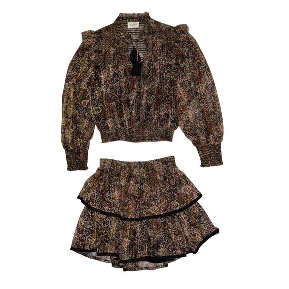 Allison New York Black & Gold Ruffled Two-Piece Mini Skirt Set Size XS - Picture 1 of 16